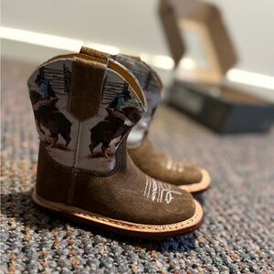 Brown Cowboy Boots with Rodeo Print:  kids size 4